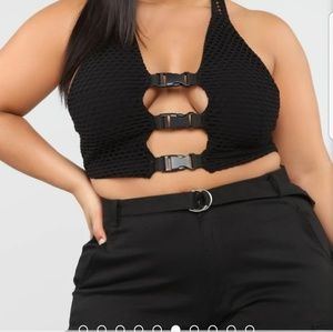 Fishnet buckle top